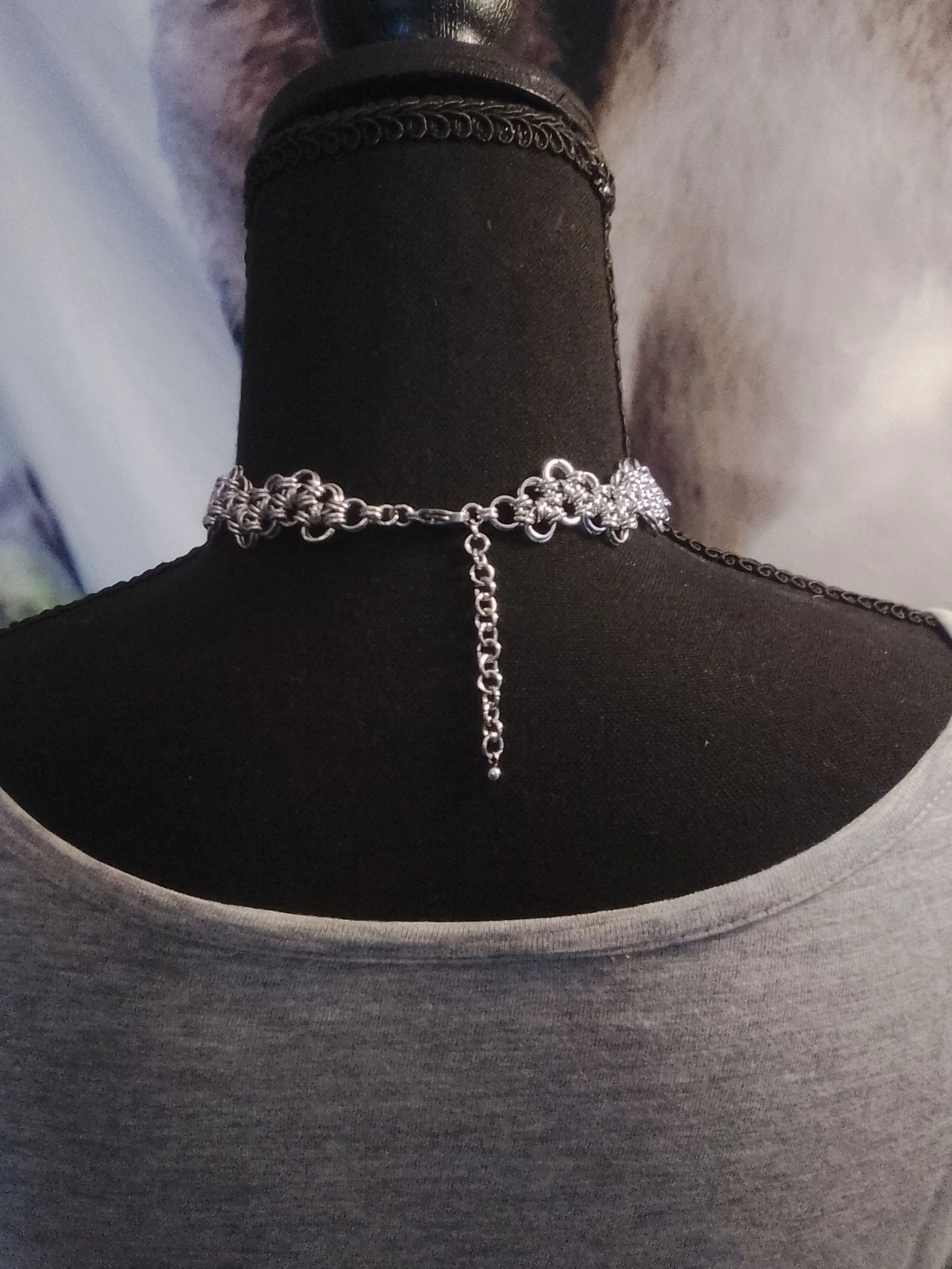 Collar choker escote malla japonesa "encaje" y piedras naturales – photo 3